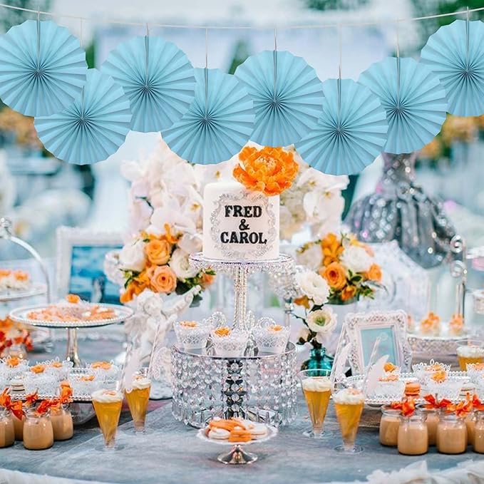 Blue Graduation Party Decor,Baby Blue Party Decorations,Christmas Baby Shower Decorations,Under The Sea Decorations,Blue Bachelorette Party 12in Hanging Paper Fans 30 Color DIY Set (Light Blue)