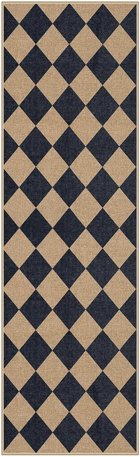 Lahome Checkered Easy Jute Non Slip Kitchen Runner, 2'6"x8' Wash...