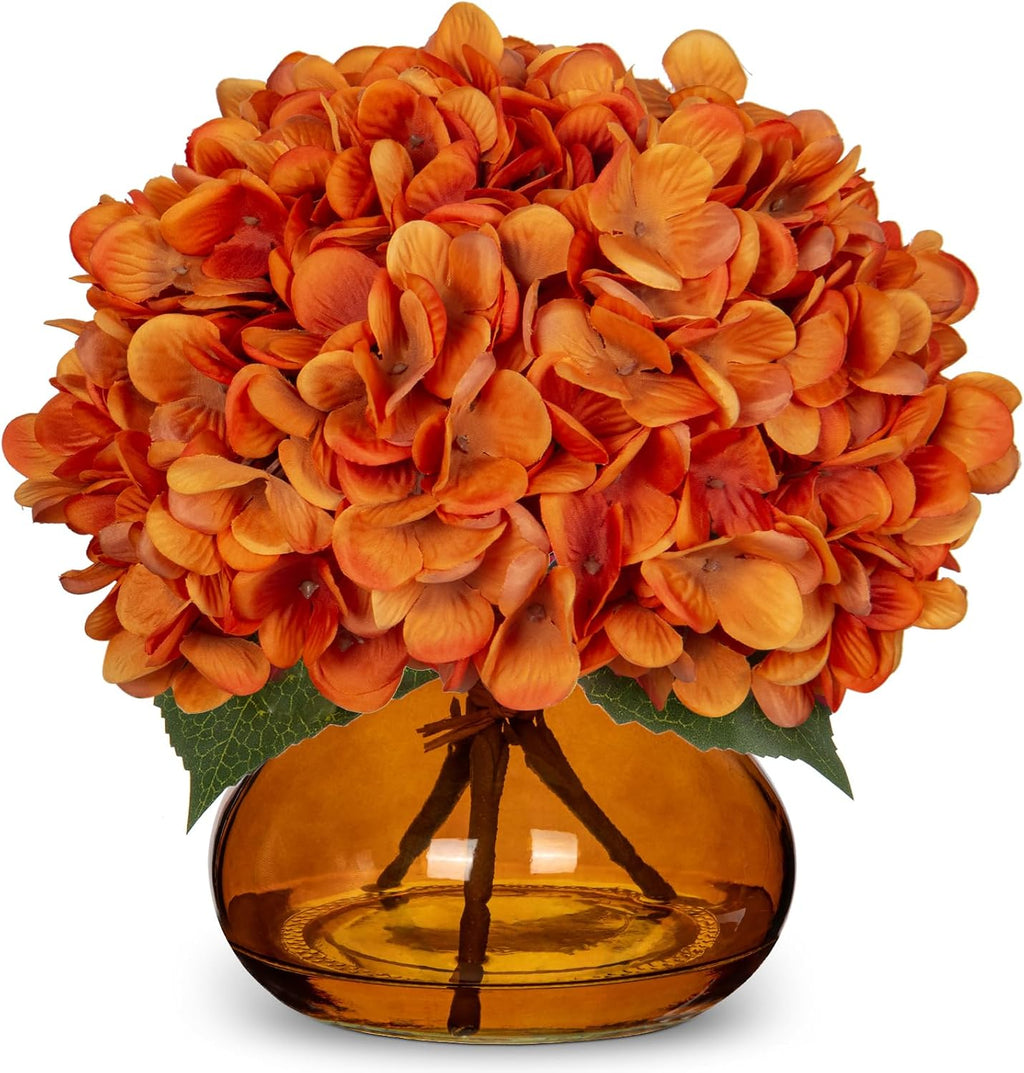 hollyone orange fall hydrangeas with vase indoor faux, main product view