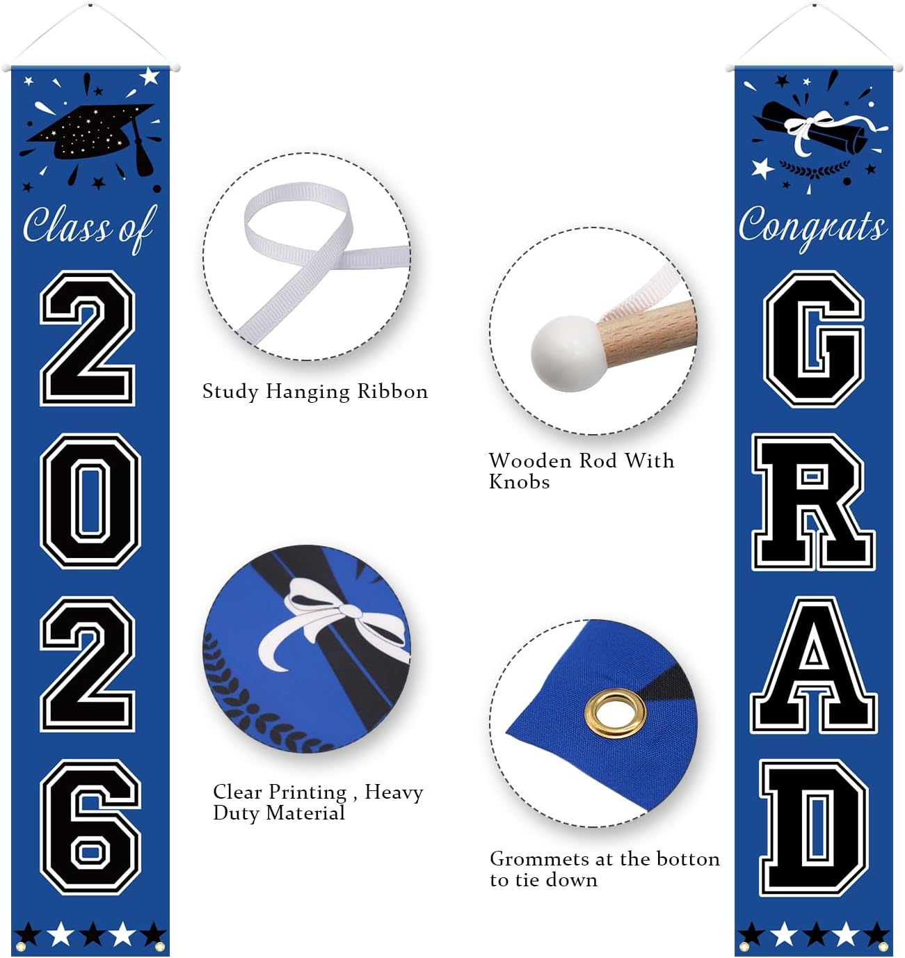 DAZONGE 2026 Graduation Decorations Blue, Congrats Grad Porch Banner for Any Schools or Grades 2026 Graduation Party Decorations