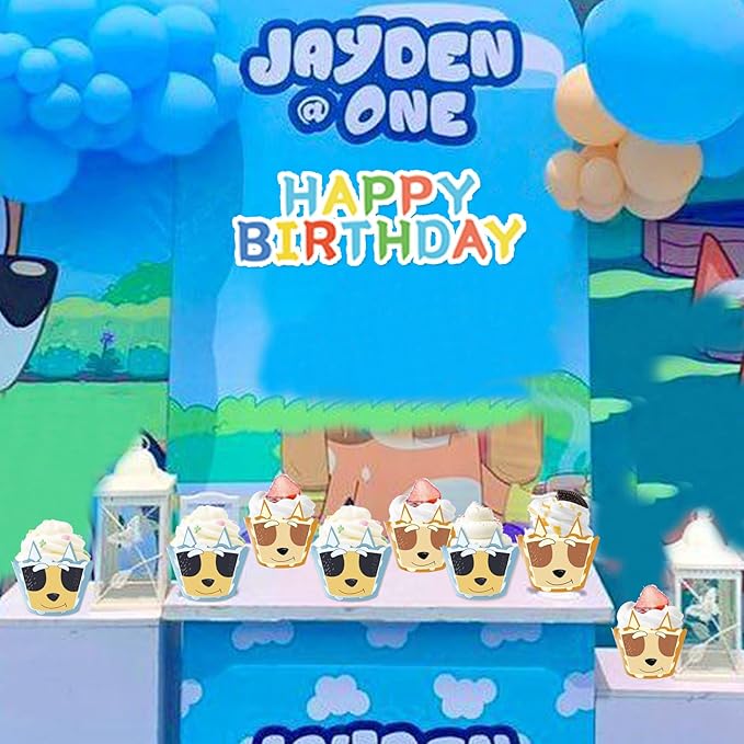 Cartoon Blue Dog Cupcake Wrappers 20pcs Dog Family Cupcake Liners Baking Cups for Blue Dog Theme Birthday Party Supplies Baby Shower Decorations