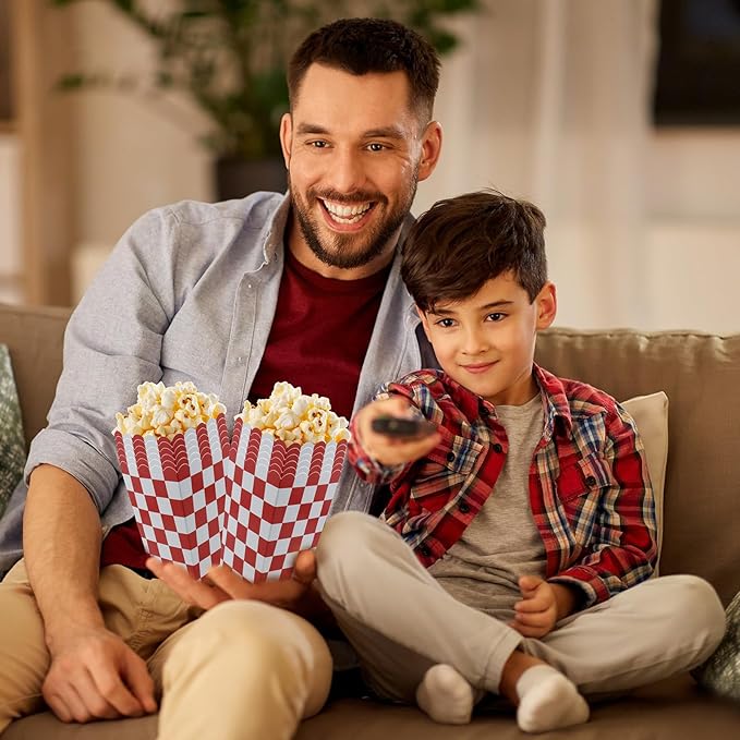 50 Pcs Popcorn Boxes Mini Paper Popcorn Box Cardboard Popcorn Container for Party Disposable Snack Candy Popcorn Bags Popcorn Holder for Movie Nights Birthday Wedding (Red Checkered)
