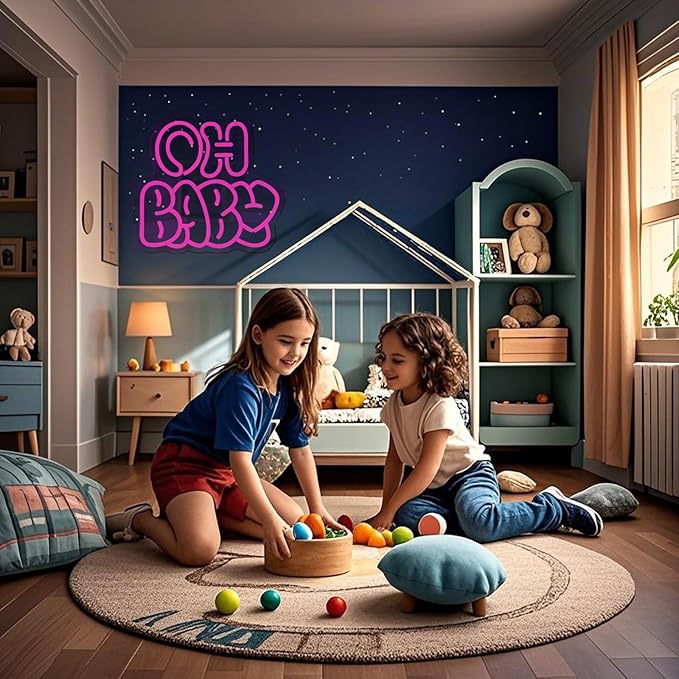 Oh Baby Neon Sign for Wall Decor,Dimmable Neon Lights gifts for Lover Baby Birthday Wedding Party Kids Bedroom Valentine's Day Gender Reveal Size:12.6 * 11.61In(Rose red)