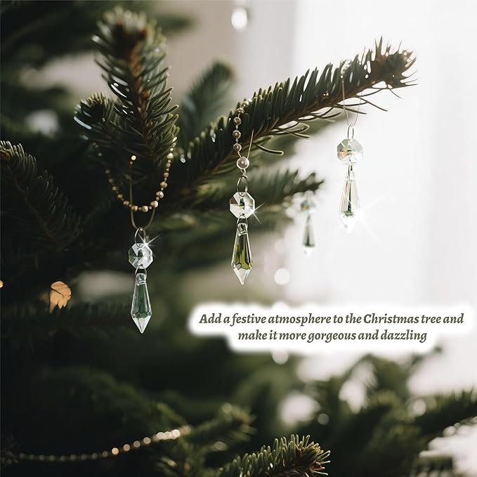 50PCS Premium Clear Crystal Teardrop Prism 2.4" -Crystal Glass Baroque Chandelier Pendant Drop Loose Beads Suncatcher for Holiday Party/Home/Window Decoration/Chandelier Replacement Parts