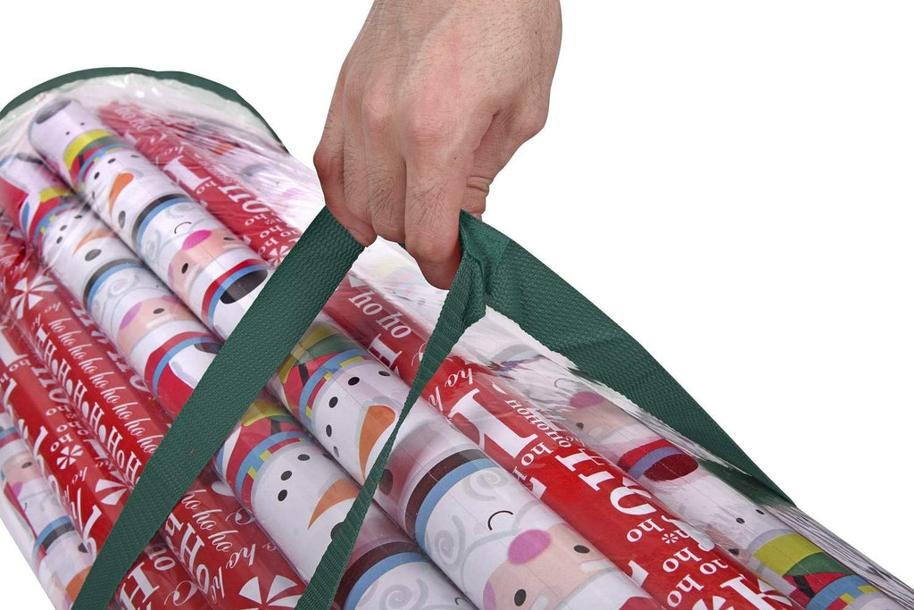 ProPik Christmas Wrapping Paper Storage Bag, Organizer Fits Up to 24 Rolls 40 Inch, Clear Heavy Duty PVC Bag with Handles and Zippered Top for Gift Wrap and Ribbons (Green)
