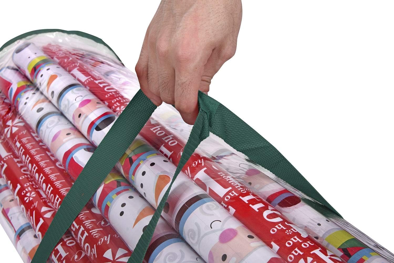 ProPik Christmas Wrapping Paper Storage Bag, Organizer Fits Up to 24 Rolls 40 Inch, Clear Heavy Duty PVC Bag with Handles and Zippered Top for Gift Wrap and Ribbons (Green)