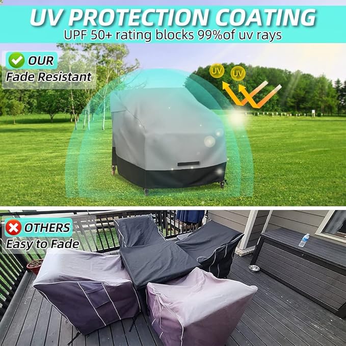 Patio Swivel Chair Cover Waterproof 2 Pack, 600D Heavy Duty Outdoor Furniture Covers for Universal Lawn/Deck/Garden/Backyard Fits up 35" W*38" D*31" H, Gray/Black