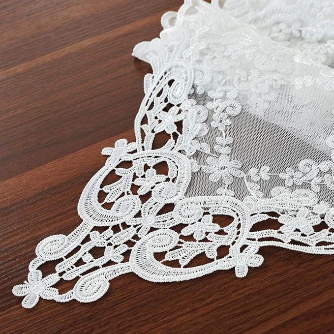 ARTABLE Rectangle Table Runner Lace Macrame Embroidered Table Runners with Exquisite Vintage Shabby Chic for Holiday Wedding Long Dinner Tables (White, 12 x 36 Inch)