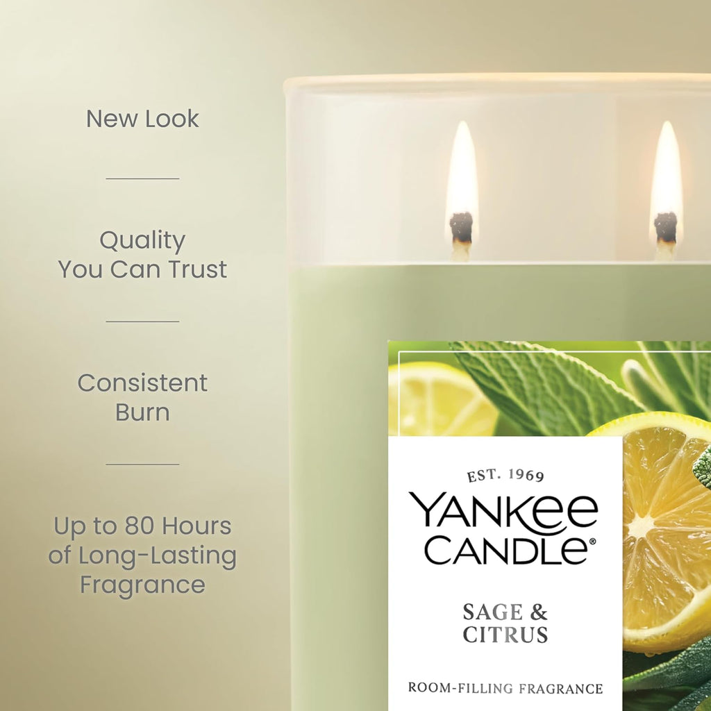 Yankee Candle Large Tumbler Scented Candle with up to 80 Hour Burn Time, Premium Plant Wax Blend for Consistent Burn, 20 oz Tumbler Candle with Room Filling Fragrance, Sage & Citrus