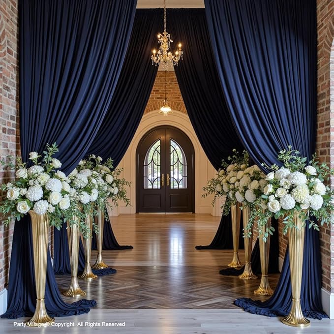 PartyVillage 20ft×15ft Navy Blue Backdrop Curtain for Wedding Parties, 4 Panels Wrinkle Free 15 FT Long Polyester Photo Backdrop Drapes Back Drop Cloth for Birthday Photography Background
