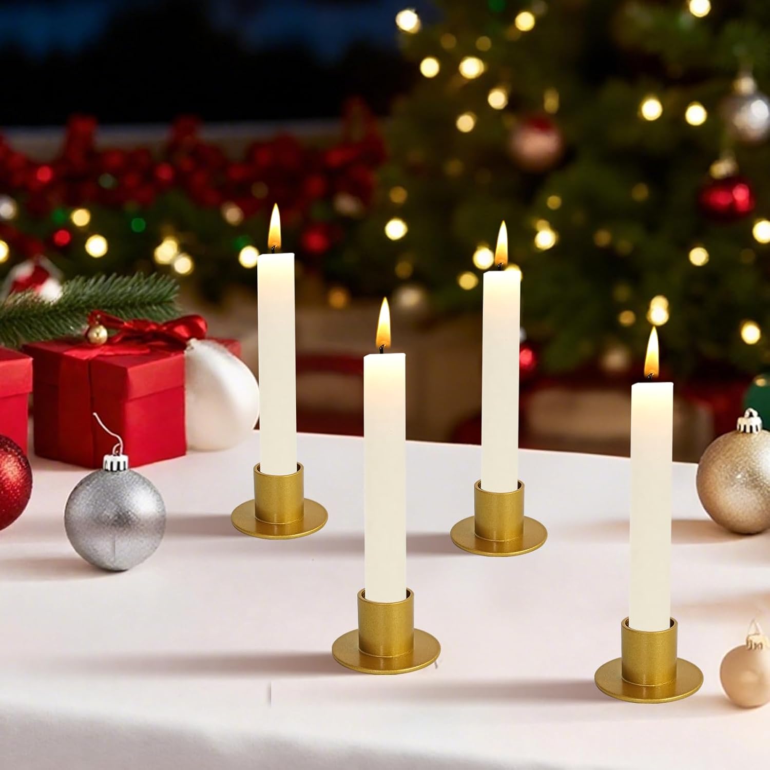 Gute Taper Candle Holder, Candle Holders for Pillar Candles, Matte Gold Candlestick Holder Centerpieces for Home Decoration, Wedding Anniversary, Party, Housewarming Gifts,Set of 8,Round