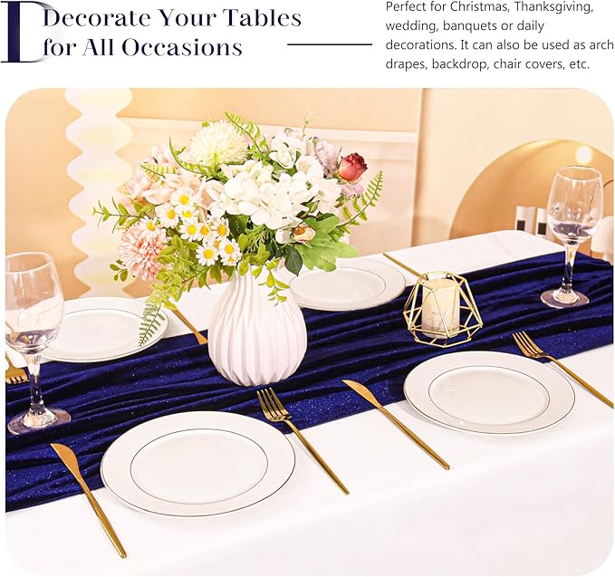 Velvet Table Runner 20 x 120 Inches 10ft Luxurious Thick Soft Velvet Christmas Thanksgiving Wedding Reception Table Runner for Party Reception Decorations(Navy Blue, 6 Pack)