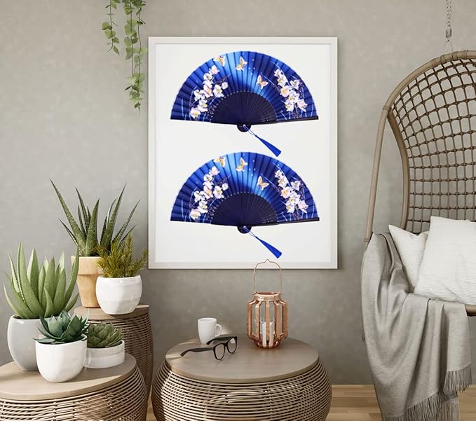 Amajiji Folding Hand Fan for Women, Chinese Japanese Vintage Style Bamboo Silk Hand Held Folding Fans for Party Wedding Dancing Decoration Gift Performance (AM-16)