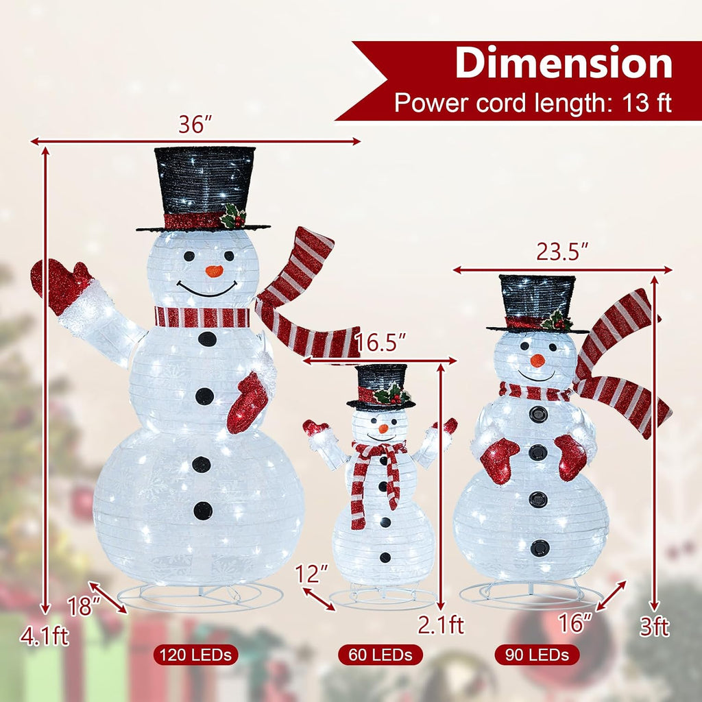 tangkula 3-piece christmas lighted 3d snowman family, 4.1, side view