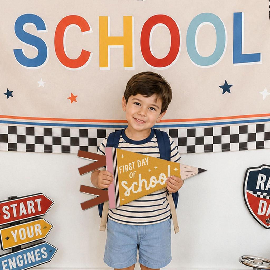 First Day of School Pennant Flag Felt Banner Sign, | First Day of School Decorations，Back to Schools Banner for Kids, Pencil Photo Prop for Preschool Homeschool Classroom Decor