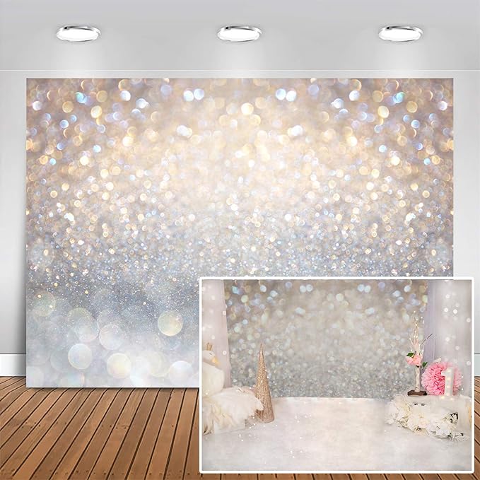 Mocsicka 7x5 Bokeh Photography Backdrop Blue Grey Spots Sparkle (No Real Glitter) Background Weeding Baby Shower Birthdat Newborn Baby Portrait Photo Studio Props (7x5ft (82x60 inch))