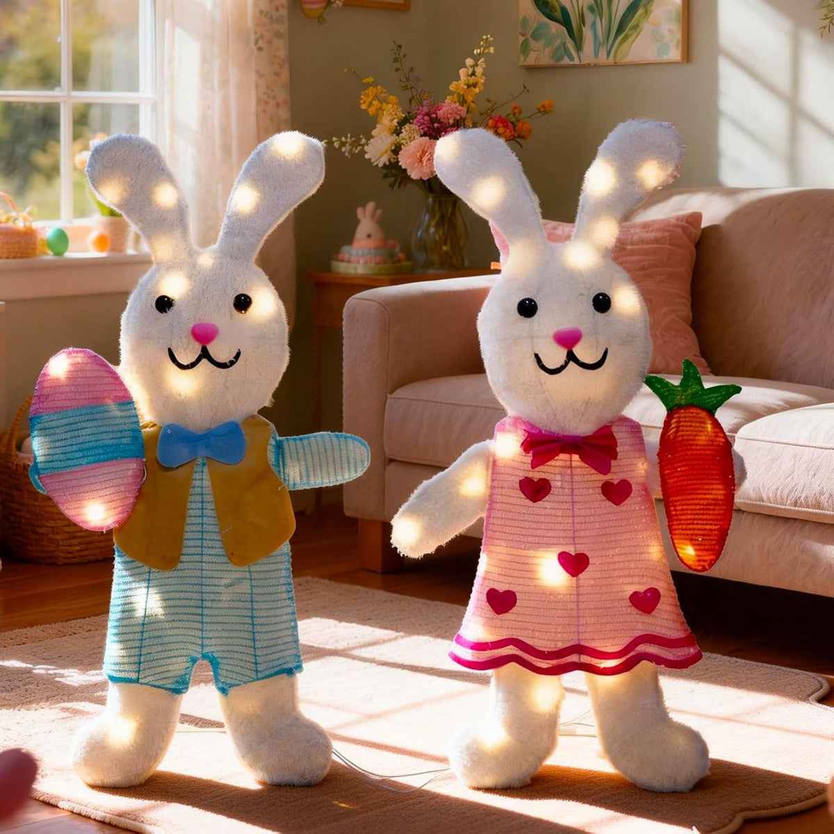 outdoor easter decorations lighted bunny with 60 leds, front angle view