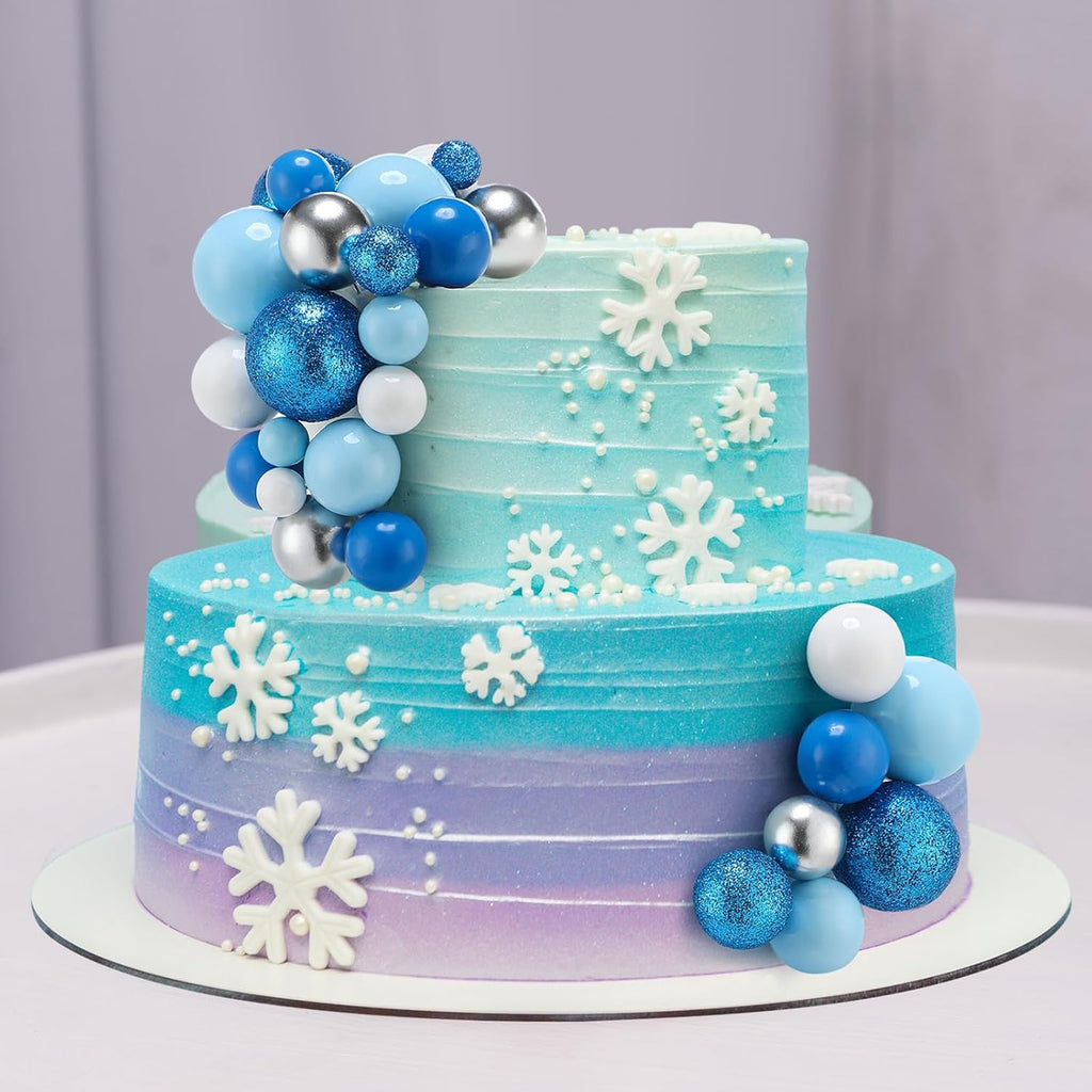 108 Pcs Balls Cake Topper DIY Cupcake Insert Foam Balloons for Cake Baking Wedding Anniversary Birthday Decoration(Blue White Silver,Multi Sizes)