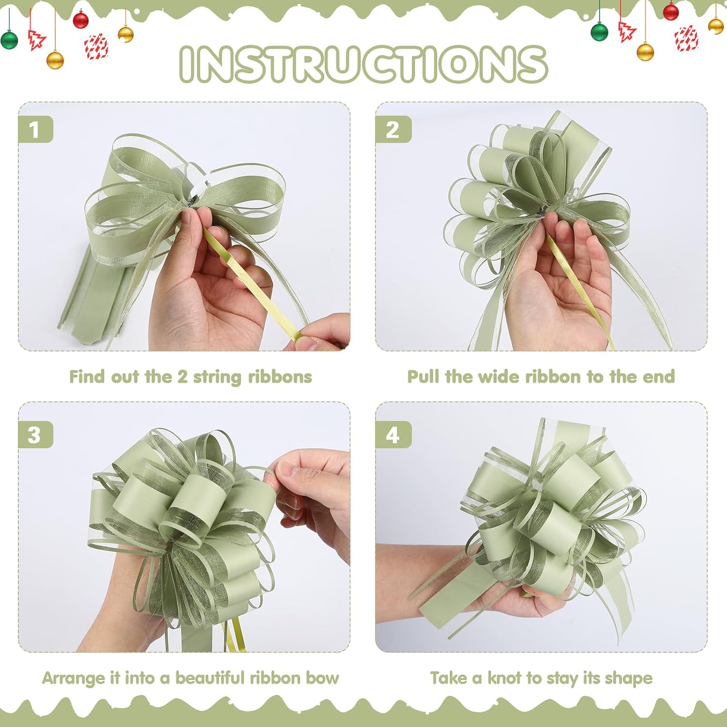 GURVOCY 6 PCS Sage Green Large Pull Bows for Gift Wrapping, Big Christmas Gift Bows for Presents, 6 Inch Ribbon Bow for Wedding Car Gift Baskets