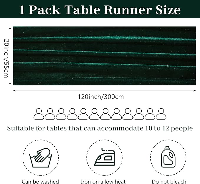 Velvet Table Runner 20 x 120 Inches 10ft Luxurious Thick Soft Velvet Christmas Thanksgiving Wedding Reception Table Runner for Party Reception Decorations(Emerald Green, 1 Pack)