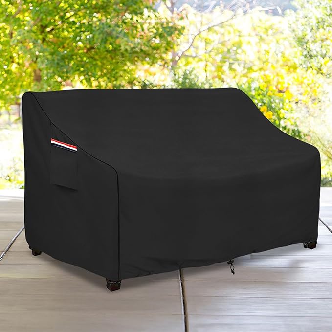 okcool Heavy Duty Patio Sofa Cover, 100% Waterproof 2-Seater Outdoor Sofa Cover Fits up to 58W x 32.5D x 31H Inches, Lawn Patio Furniture Covers,Black