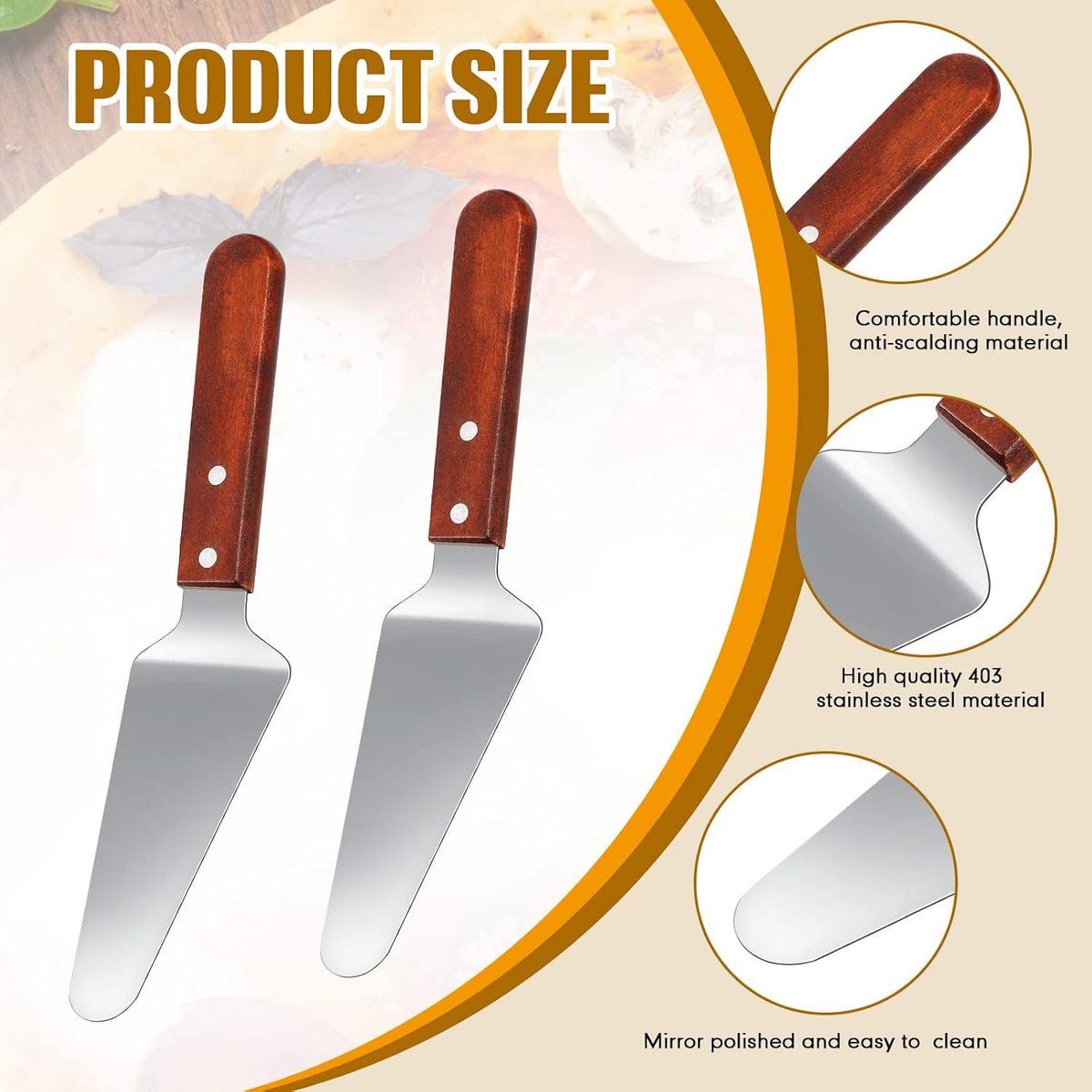 40 Pack Pizza Spatula Pie Server, Stainless Steel Wood Handle, 9.8x2.4"