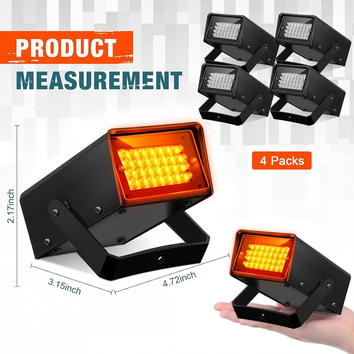 Treela 4 Pack Strobe Party Light Small Bright LED Outdoor, Orange, 32 LED