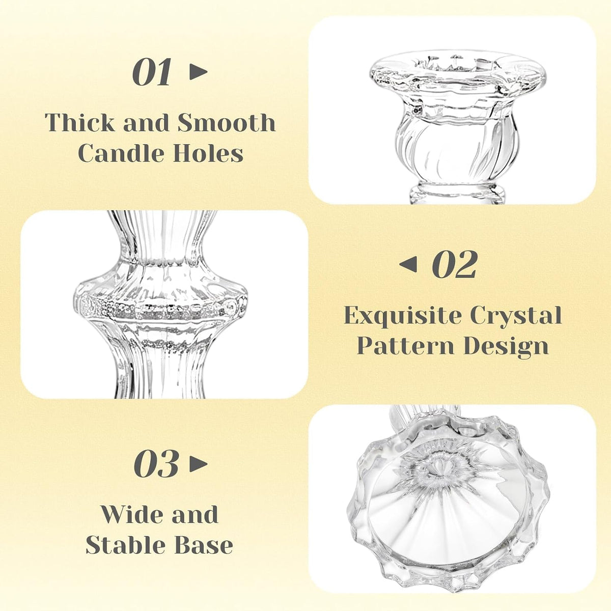 Hewory Crystal Taper Candle Holders: 10PCS Clear Glass Candlestick Holders