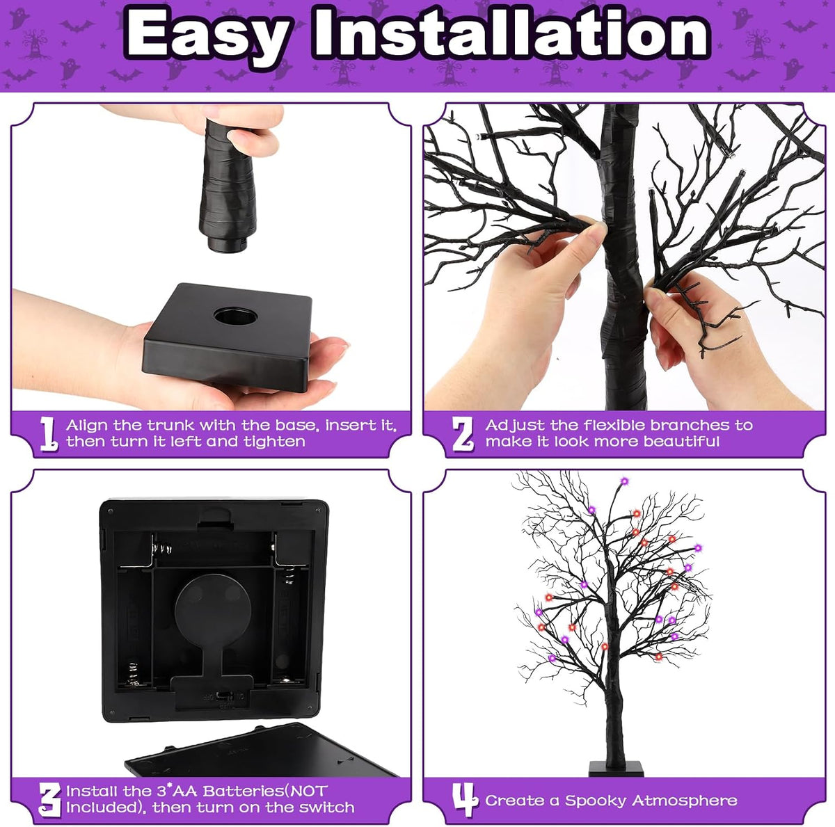 Halloween Decorations Indoor-2 Pack 24 Inch Lighted Black Halloween Tree