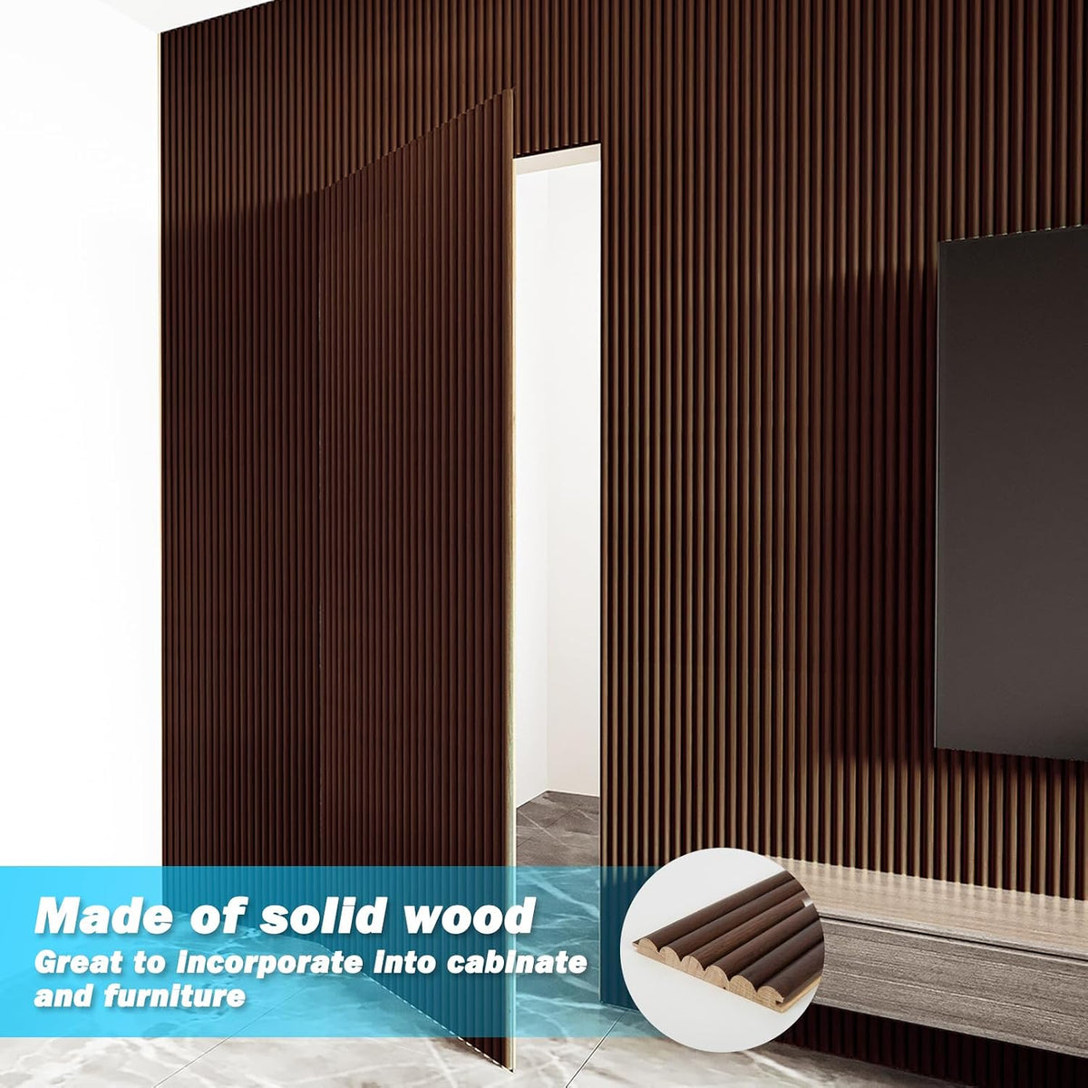 Art3d 108 x 5.7 in Fluted Wood Wall Paneling for Home Decor, Beaded Walnut