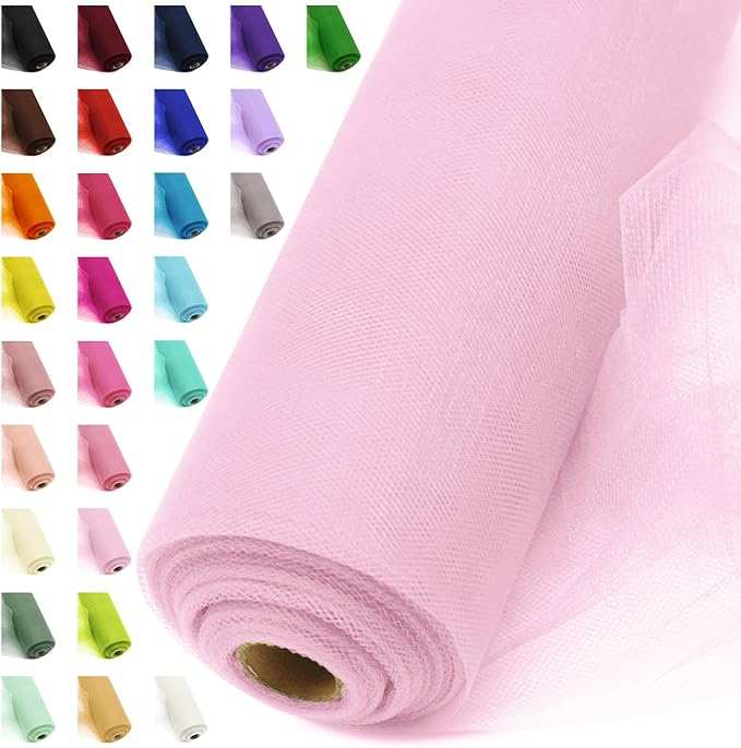 54" by 20 Yards Pink Tulle Fabric Rolls - Tutu Spool Bolt for DIY Wedding Decoration, Baby Shower Tutu Skirt, Gift Wrapping - Large Matte Tulle, Roll Packaging (Light Pink)