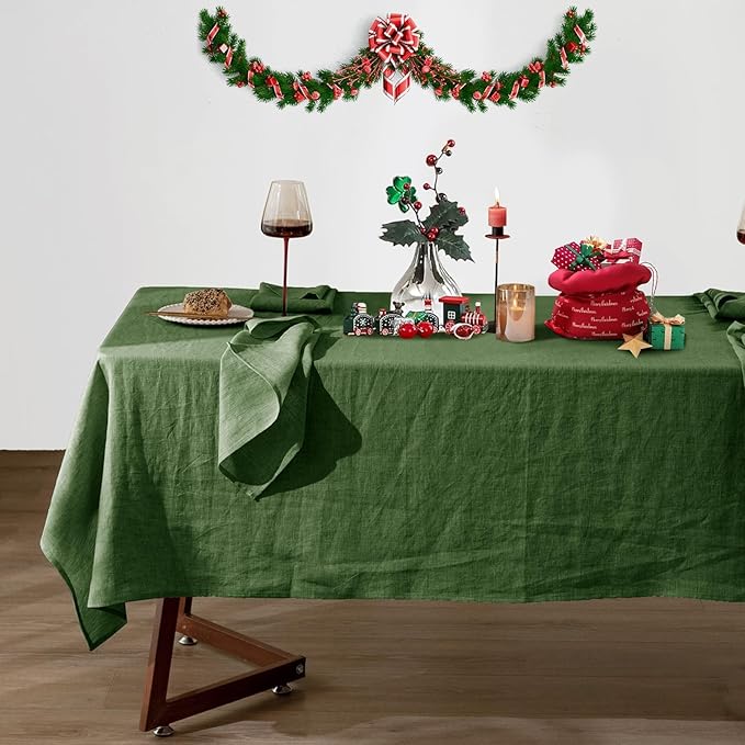 Talasily Linen Tablecloth 100% Pure Linen Table Cloth 60x120 Inches Rectangle Tablecloths Washable Cloths for Kitchen, Dining, Buffet Parties, Holidays, Picnic,Weddings and Restaurants-Forest Green