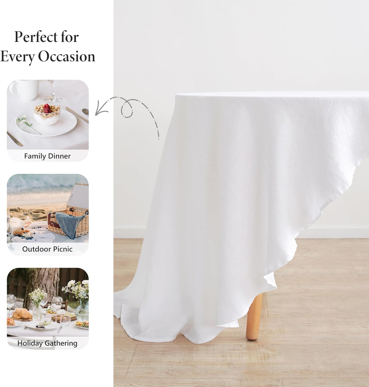 linen world linen tablecloth,100% french linen round tablecloth, side view