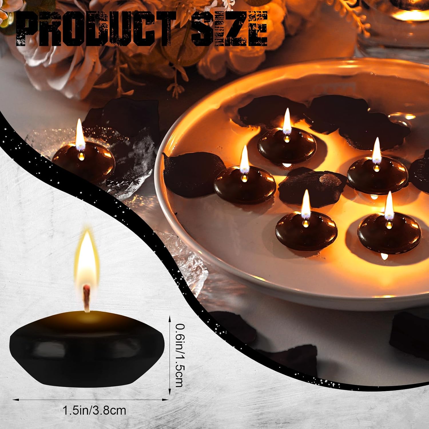 Nuanchu 30 Pcs Black Floating Candles Centerpieces Bulk 1.5 Inch Small Unscented Votive Floating Candles Decoration for Wedding Anniversary Holiday Party Gifts Home Pool Decor