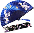 Amajiji Folding Hand Fan for Women, Chinese Japanese Vintage Style Bamboo Silk Hand Held Folding Fans for Party Wedding Dancing Decoration Gift Performance (AM-16)