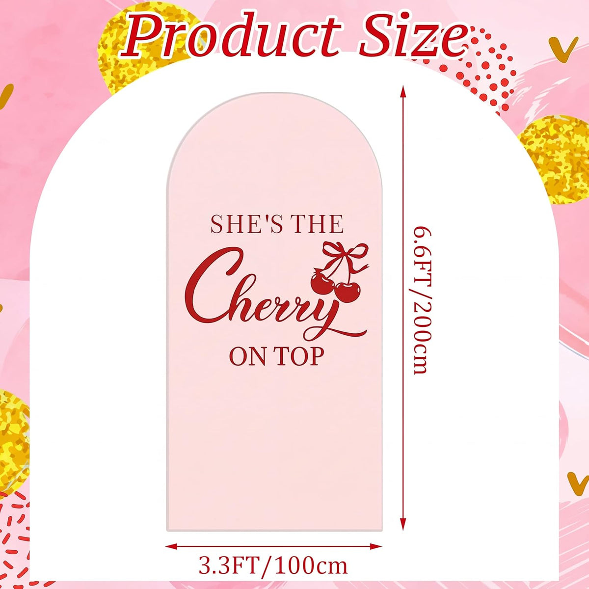hunnmingre pink cherry on top backdrop arch cover, close-up detail