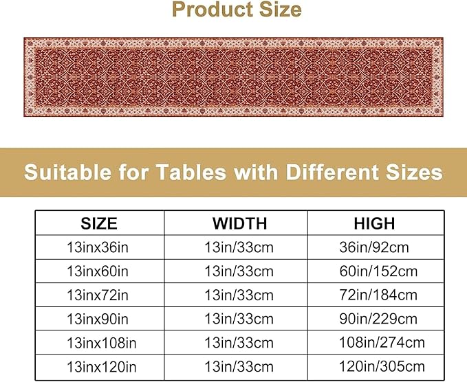Boho Floral Vintage Table Runner, Red Retro Flower Rustic Country Farmhouse Abstract Pattern for Home Kitchen Table Decor Dining Coffee Room Party Decor 13x72in