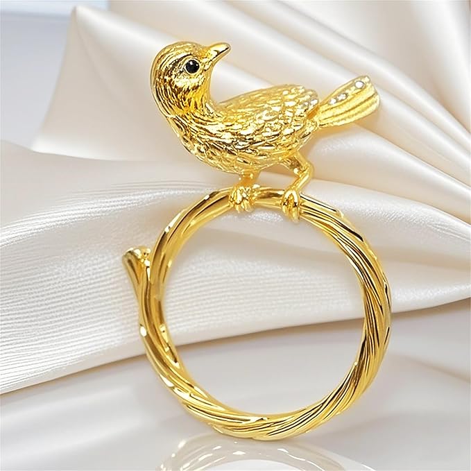 Napkin Rings Set of 8 Gold Bird Napkin Rings for Napkins,Shiny Metal Napkin Holders for Cloth Napkins,Unique Rustic Napkin Ring Holders,Summer Napkin Ring for Farmhouse Dining Table Decor