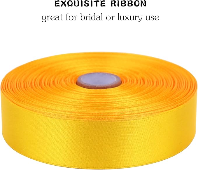 Yellow Solid Satin Ribbon 1 Inch 50 Yards Solid Polyester Fabric Ribbon for Gift Wrapping Wedding Christmas Baby Shower Birthday Party Decoration Handmade Immortal Flower Craft