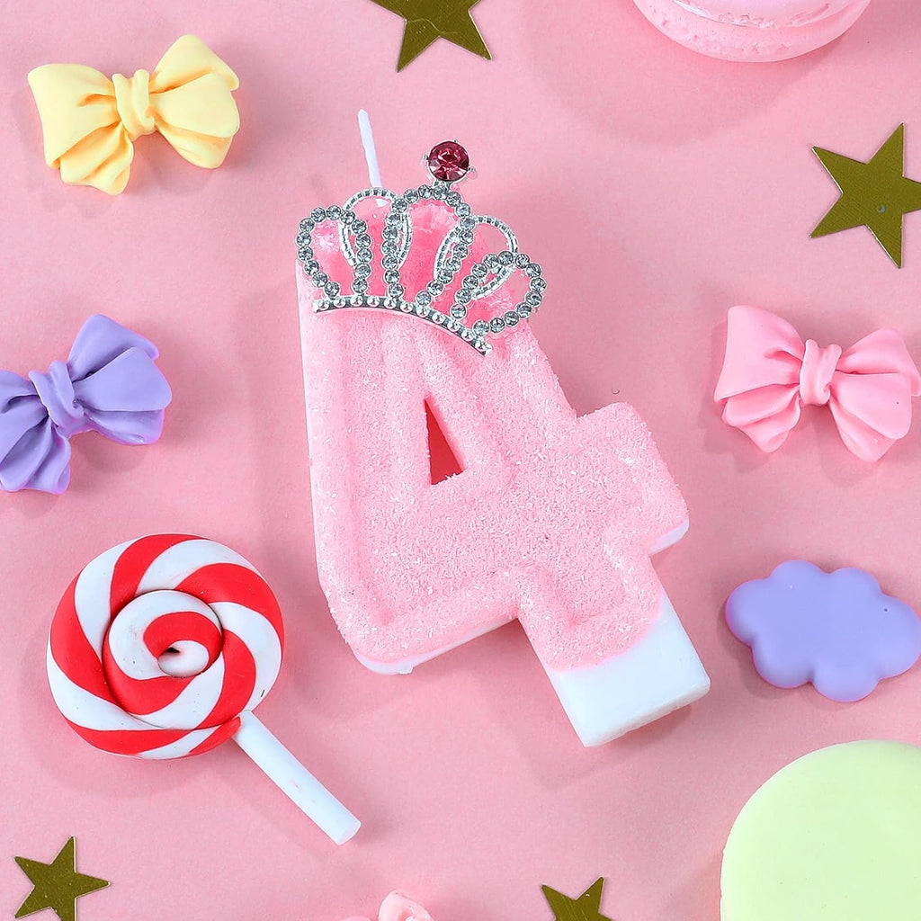Pink Birthday Candle Crown Number 4 Candles Cake Candle,Pink Birthday Cake Topper Cupcake Decorations Party Decor for Girls and Women Anniversary Celebrations Supplies Favors