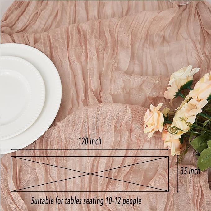 Nude 6 Pack Cheesecloth Table Runner 120 Inch 10 FT Boho Rustic Gauze for Wedding Baby Shower Party Farmhouse Summer Home Decor Washable