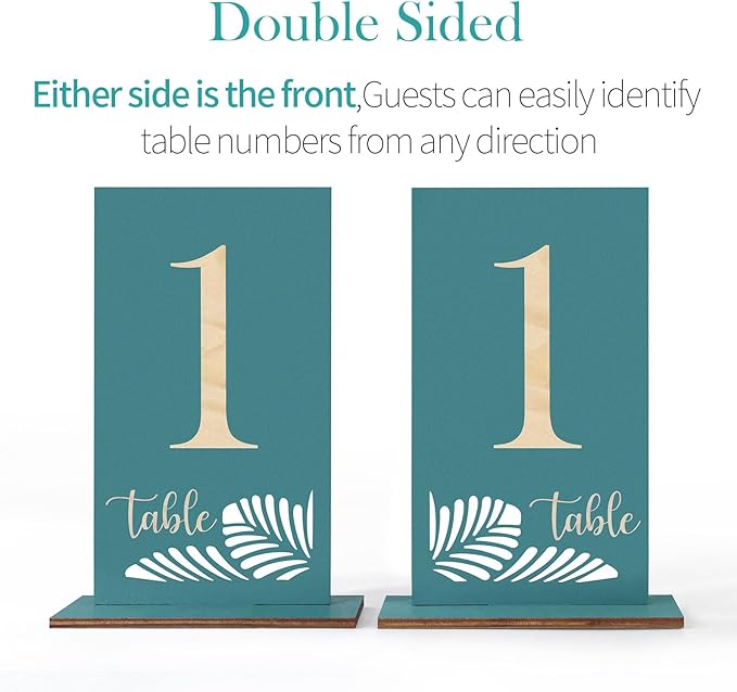 Wooden Table Numbers 1-25,3.2x5.8 Inch Double Sided Rustic Blue Wedding Table Number Signs with Wooden Base,Wedding Centerpieces for Banquet Restaurant Party Decor (Blue, 1-25)