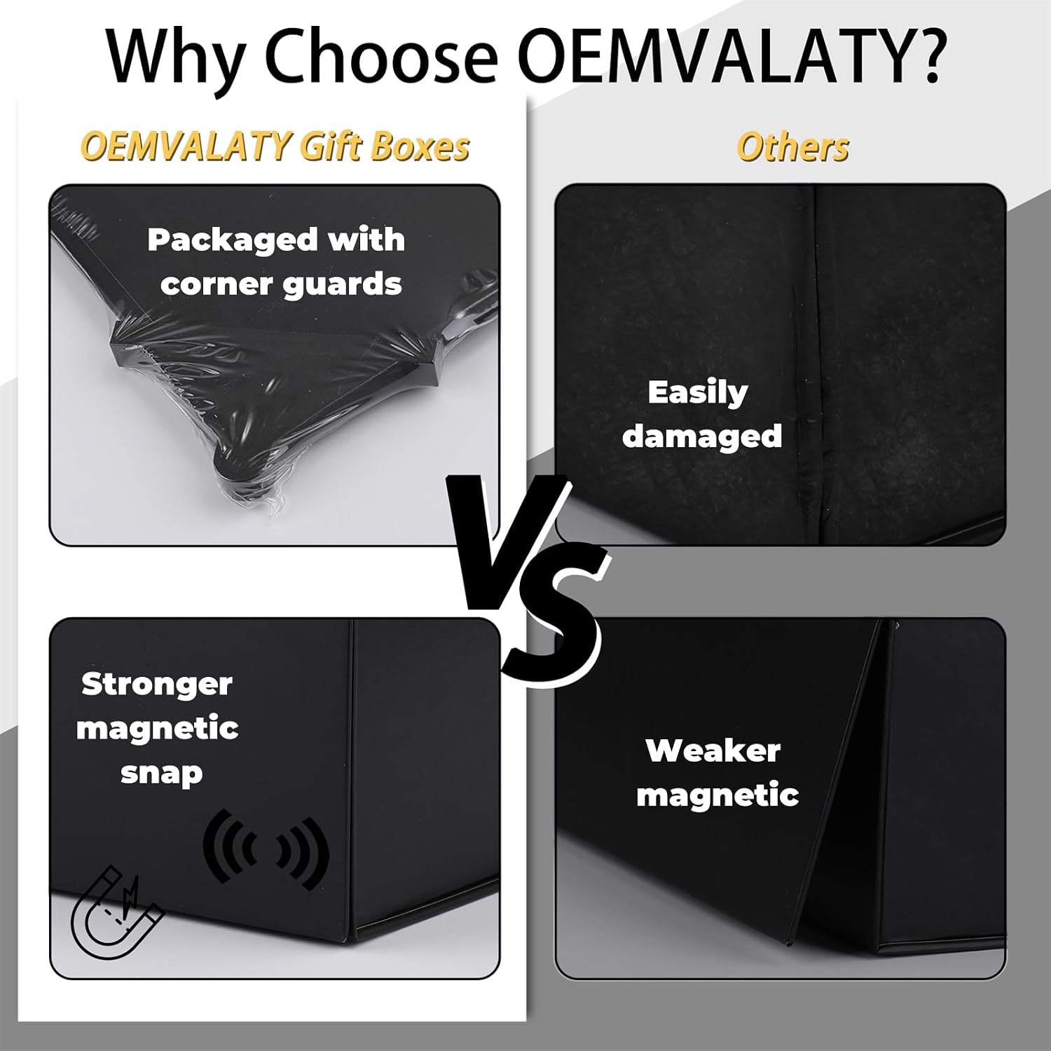 OEMVALATY Black Gift Box,6x6x3 Inches Gift Boxes with Lids for Presents with Magnetic Closure and Ribbon for Wedding,Storage,Birthday