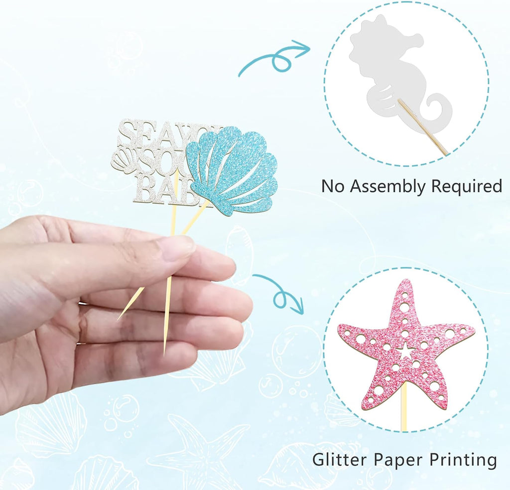 24 Pcs Sea You Soon Baby Cupcake Toppers, Under The Sea Party Decoration | Under the Sea Party Cake Decoration for Mermaid Theme Birthday Parties & Baby Showers