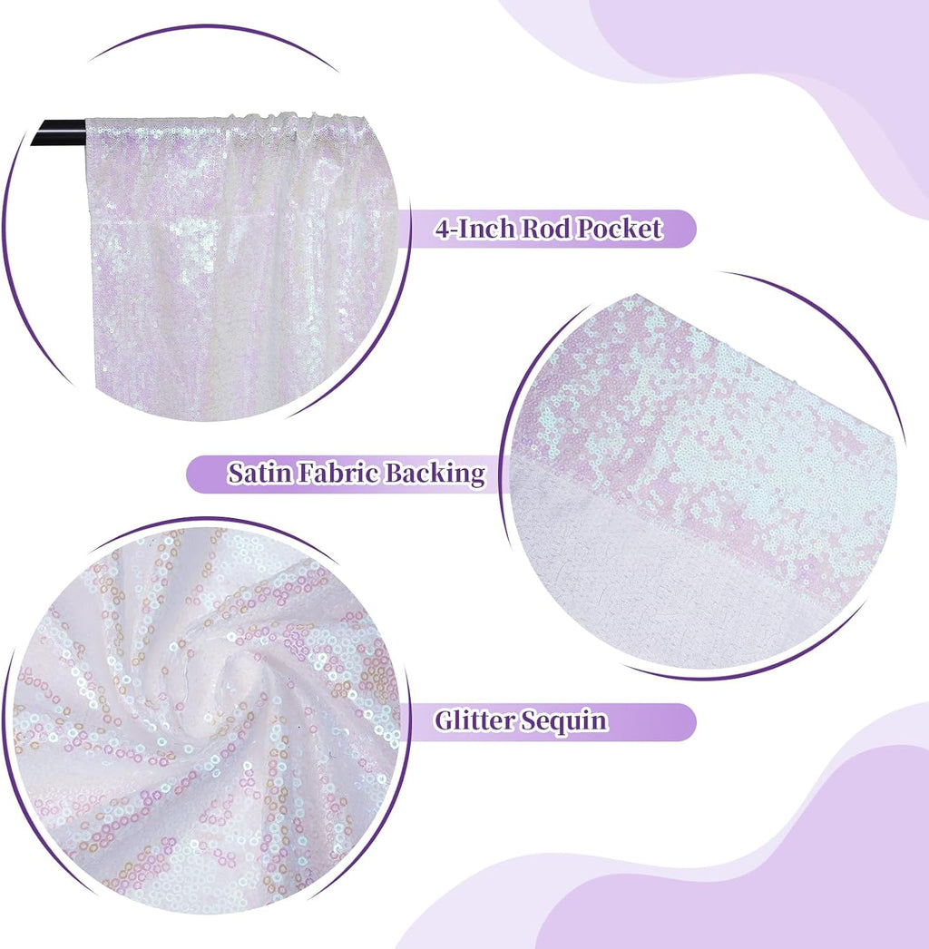squarepie 2 pcs 4x10ft iridescent sequin backdrop for showing dimensions