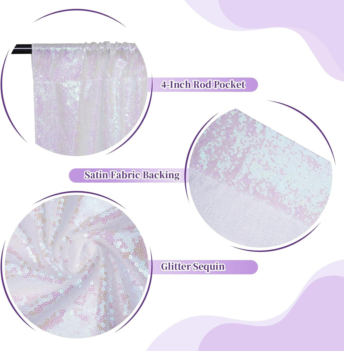 squarepie 2 pcs 4x10ft iridescent sequin backdrop for showing dimensions