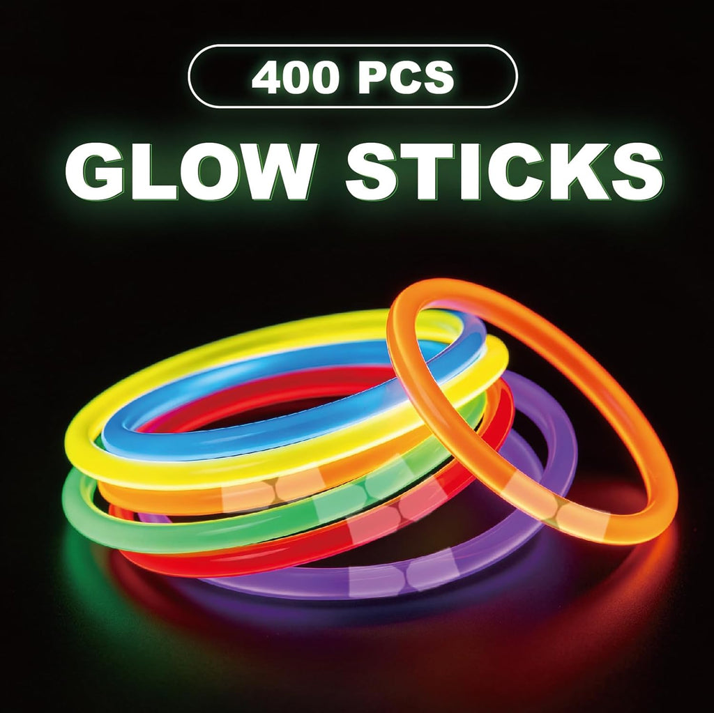 Glow Sticks Bulk 400 Pack 8" - Glow in The Dark Party Supplies，Glow Sticks For Kids Bulk Party Pack，Neon Glow in the Dark Party Supplies for Kids, Halloween, Concerts & Weddings