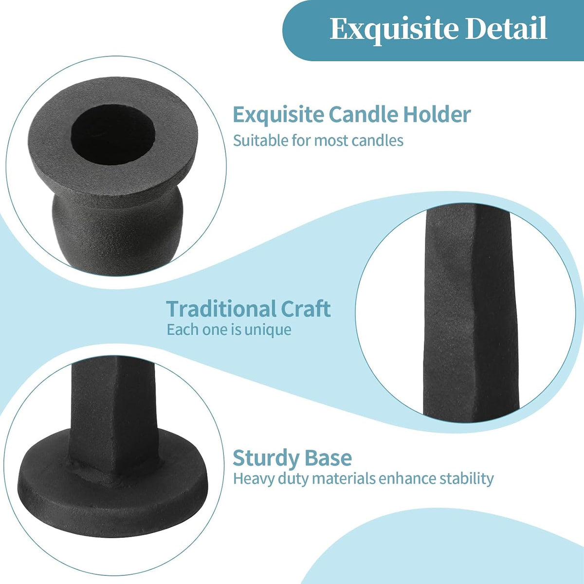 Heavy Duty Cast Iron Black Candlestick Holders Set of 3,Tall Taper Candle Hol...