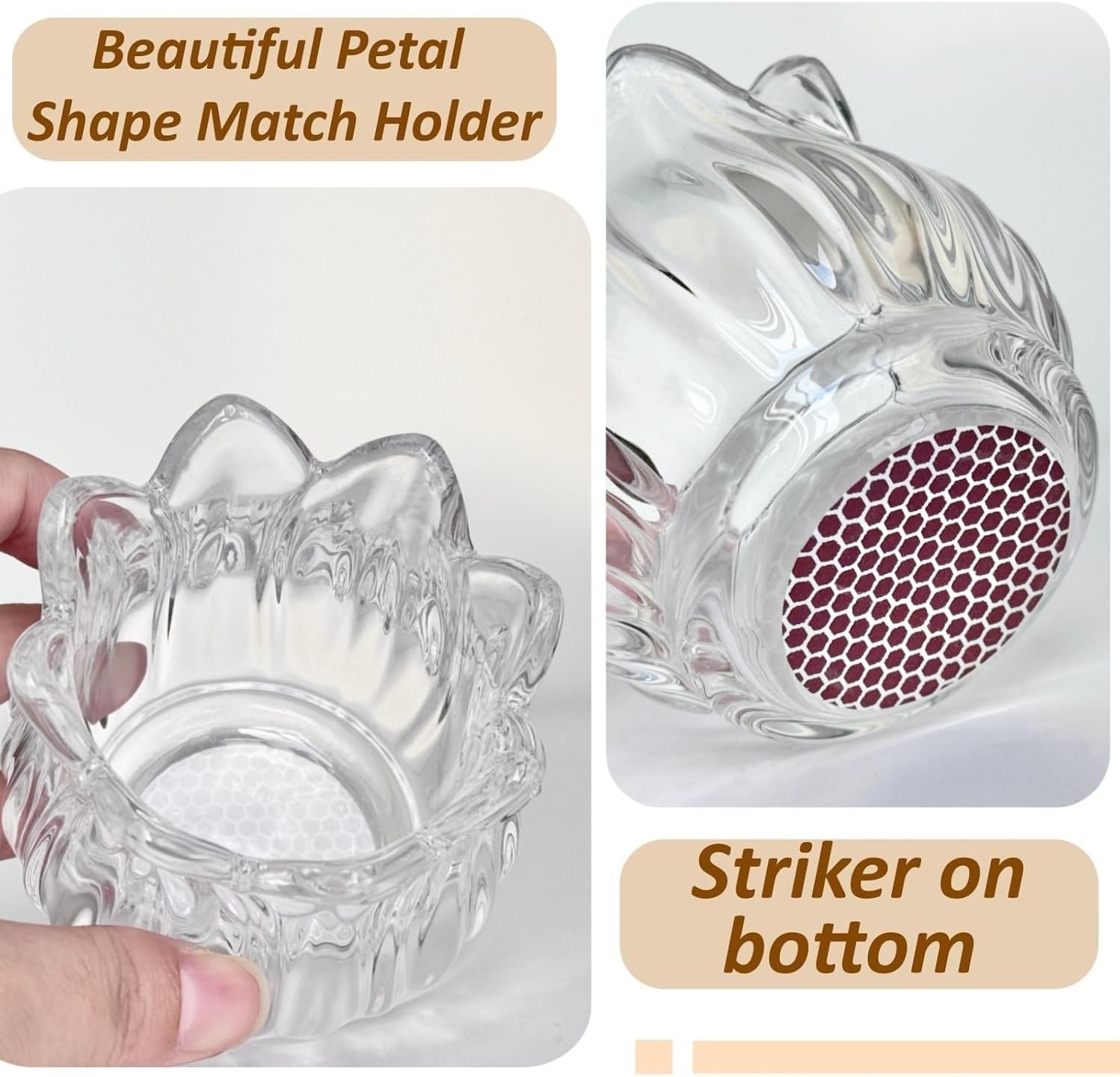 Match Holder with Striker x 3, Glass Matches Holders for 3.5 Inch,Match Box,Matchstick Holder Jar for Scented Candle on Dining Table Fireplace Bathroom Decoration, Not Include Matches