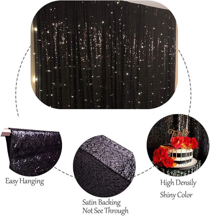 SquarePie Sequin Backdrop Curtain Less Transparent Sparkly Photo Booth Photography Background for Wedding Halloween Patry 10FT x 10FT Black